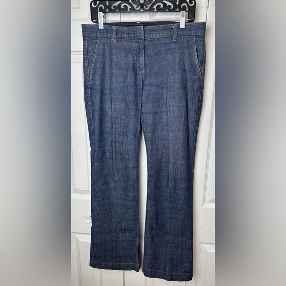 THEORY Wide Leg Flare Denim Trouser Jeans Dark Wash Workwear Career Low Rise - Picture 2 of 11